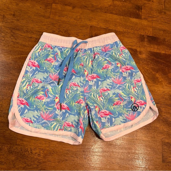 NWT Properly Tied Shordees Retro floral flamingo blue pink size 7 5 in inseam - Picture 1 of 6